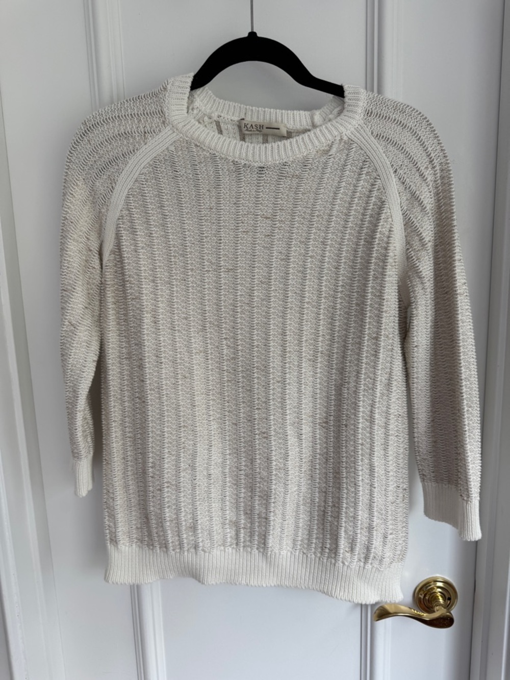 KASH Italy Metallic Cotton Rib Knit Sweater Ivory Cream Size 46